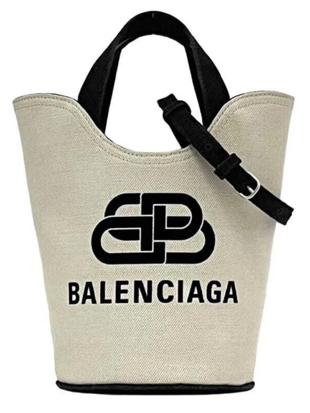 Balenciaga Cream Canvas two way Tote bag with Black Logo and Strap